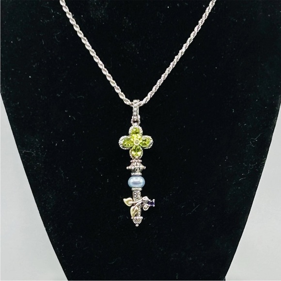 BARBARA BIXBY Sterling Silver with 18k Gold Leaves and Multi-stone Key Pendant - Picture 14 of 14